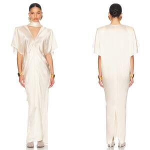 HELSA Demeter Ruched Silk White Cream Maxi Dress Size Large